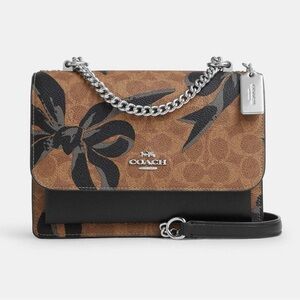 Coach Klare Crossbody Bag In Signature Canvas With Bow Print Tan/Black CY649